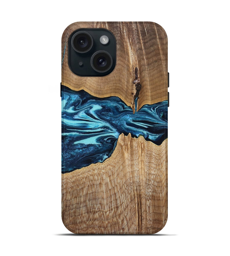 iPhone 15 Wood Live Edge Phone Case - Zackary (Blue, 829804)