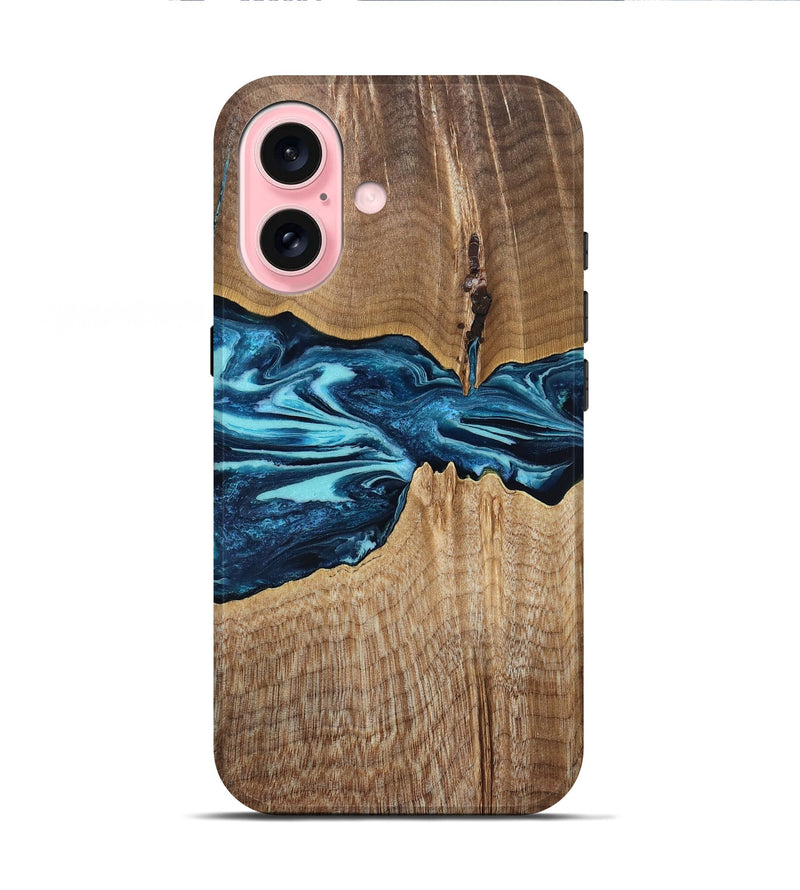 iPhone 16 Wood Live Edge Phone Case - Zackary (Blue, 829804)
