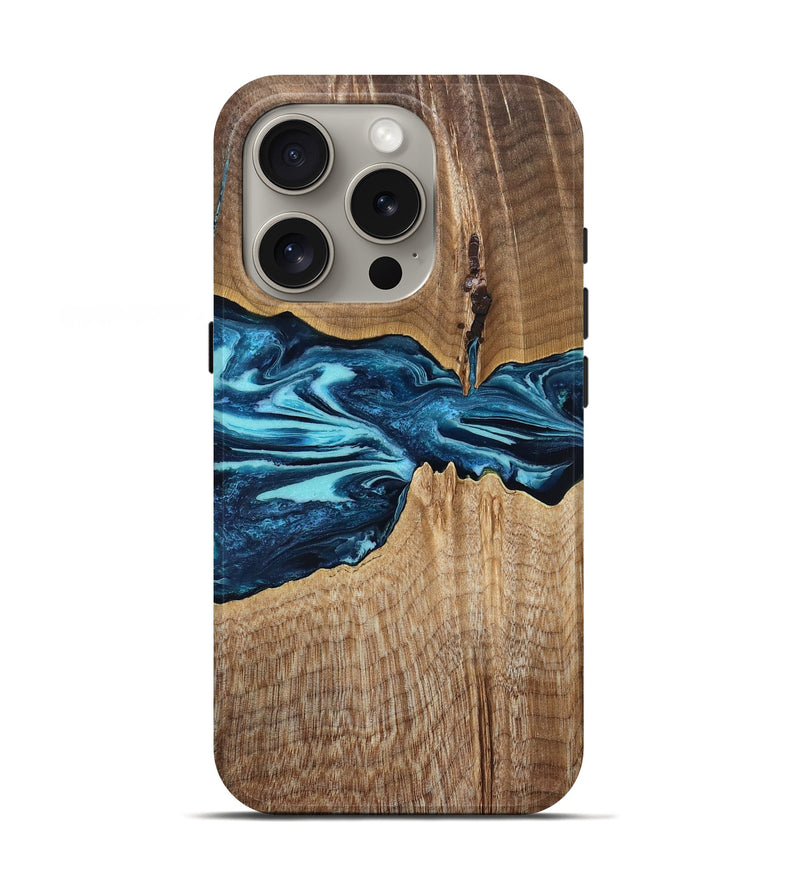 iPhone 16 Pro Wood Live Edge Phone Case - Zackary (Blue, 829804)
