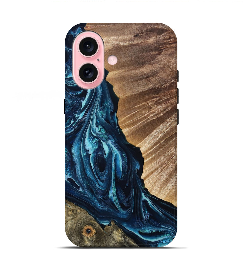 iPhone 16 Wood Live Edge Phone Case - Venus (Blue, 829806)