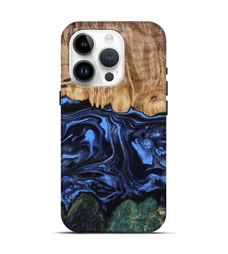 iPhone 15 Pro Wood Live Edge Phone Case - Shmuel (Blue, 829807)