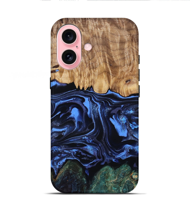 iPhone 16 Wood Live Edge Phone Case - Shmuel (Blue, 829807)