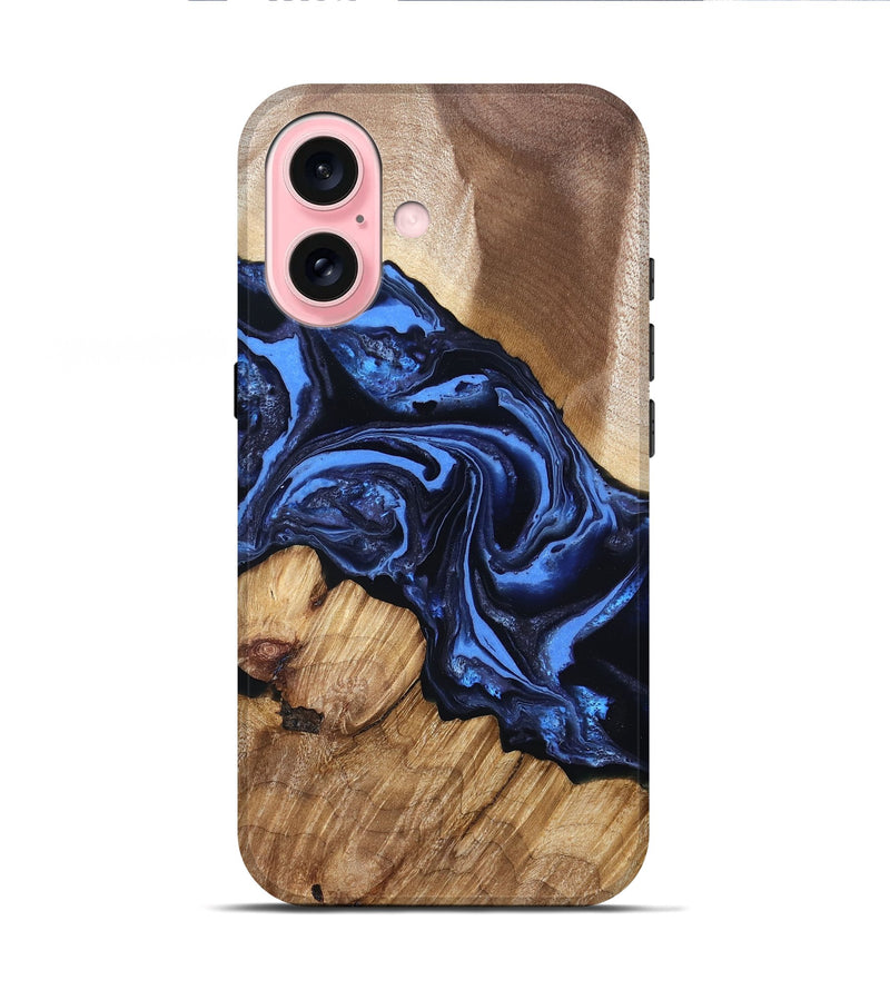 iPhone 16 Wood Live Edge Phone Case - Sarai (Blue, 829813)