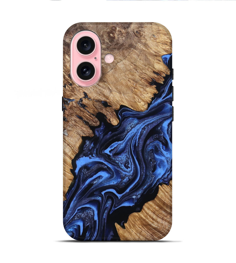 iPhone 16 Wood Live Edge Phone Case - Emery (Blue, 829814)