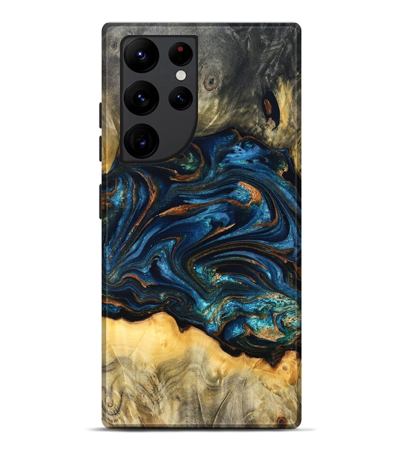 Galaxy S22 Ultra Wood Live Edge Phone Case - Tempie (Teal & Gold, 829816)