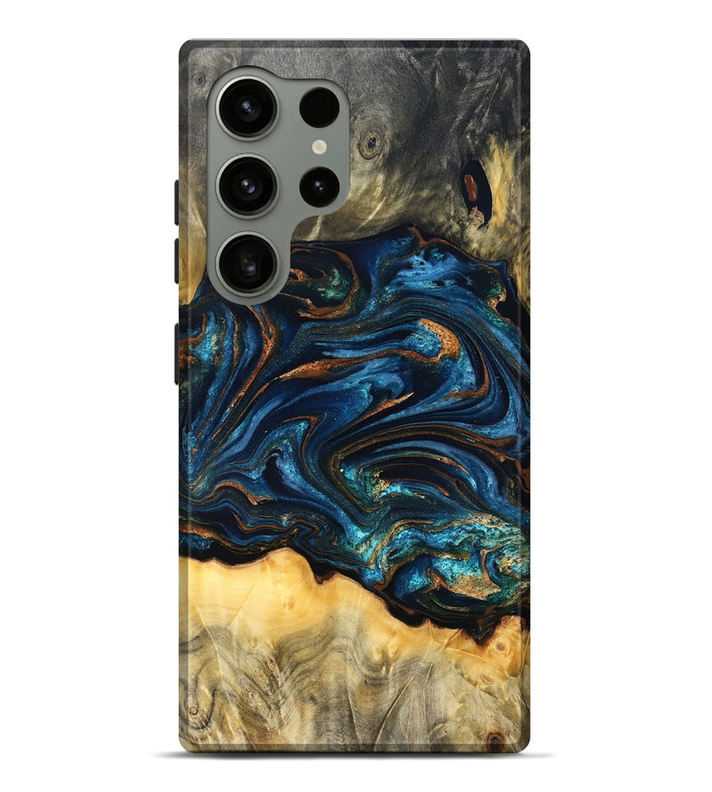 Galaxy S24 Ultra Wood Live Edge Phone Case - Tempie (Teal & Gold, 829816)