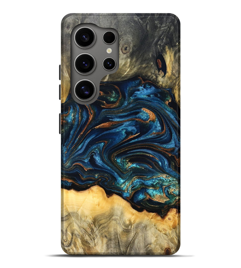 Galaxy S25 Ultra Wood Live Edge Phone Case - Tempie (Teal & Gold, 829816)