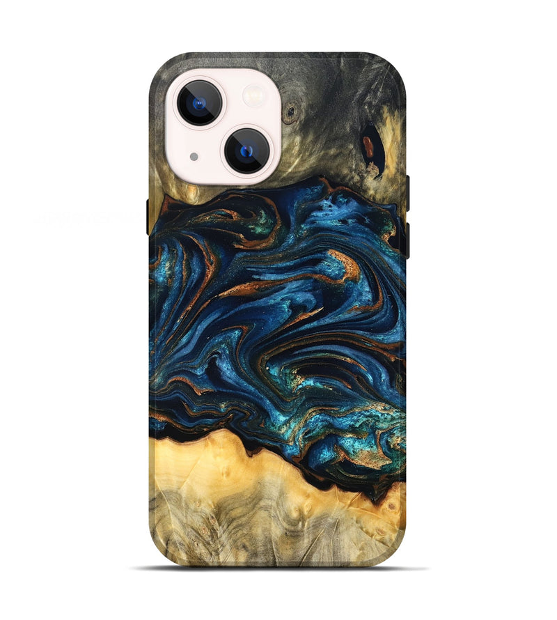 iPhone 13 Wood Live Edge Phone Case - Tempie (Teal & Gold, 829816)