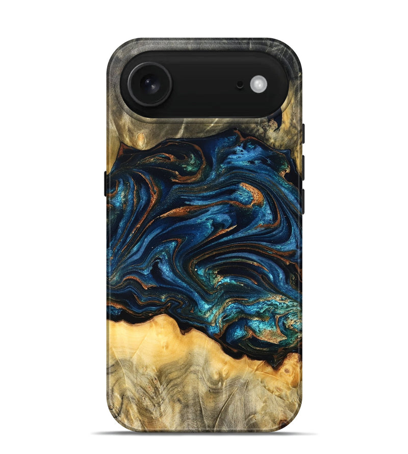 iPhone 17 Air Wood Live Edge Phone Case - Tempie (Teal & Gold, 829816)