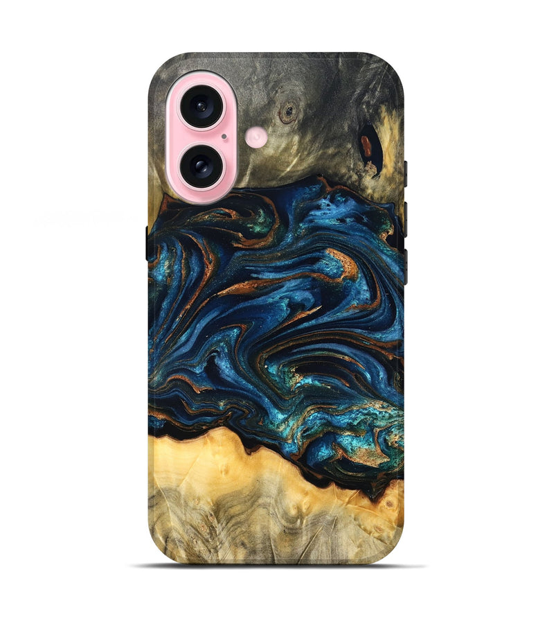 iPhone 17 Wood Live Edge Phone Case - Tempie (Teal & Gold, 829816)