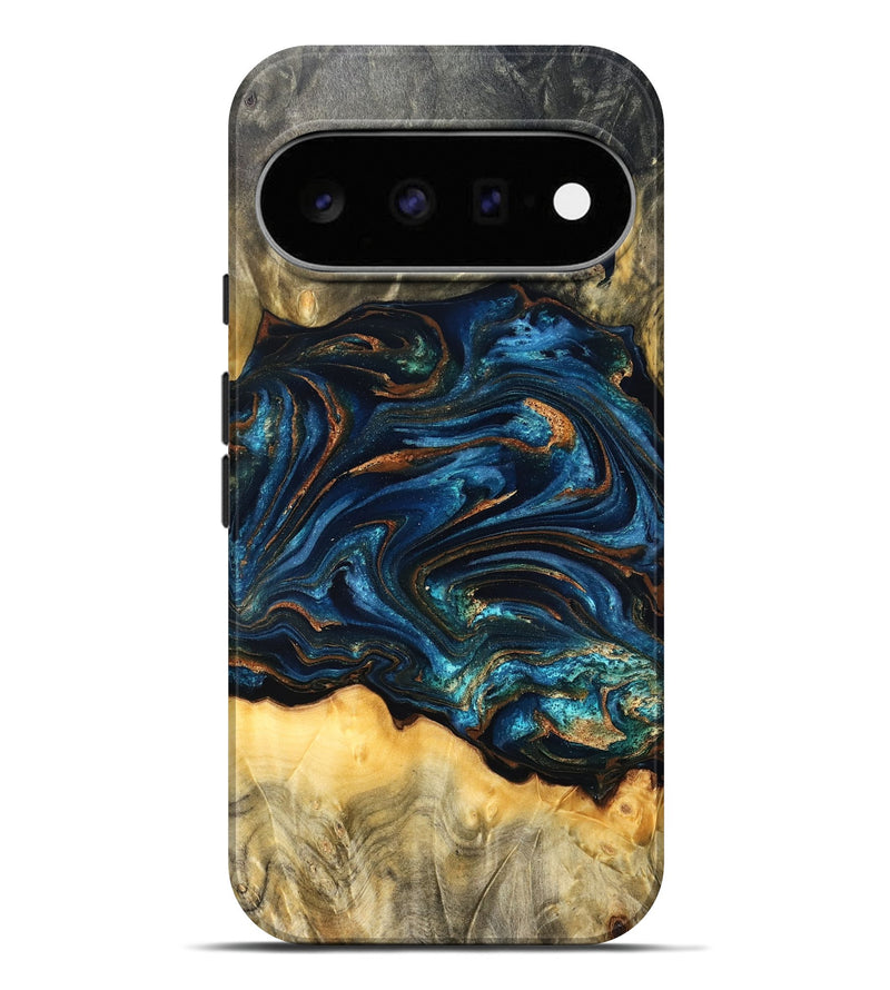 Pixel 11 Pro XL Wood Live Edge Phone Case - Tempie (Teal & Gold, 829816)