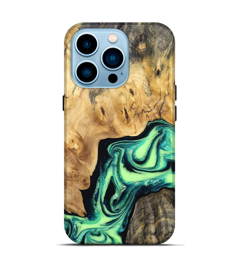 iPhone 14 Pro Wood Live Edge Phone Case - Mikael (Green, 829824)