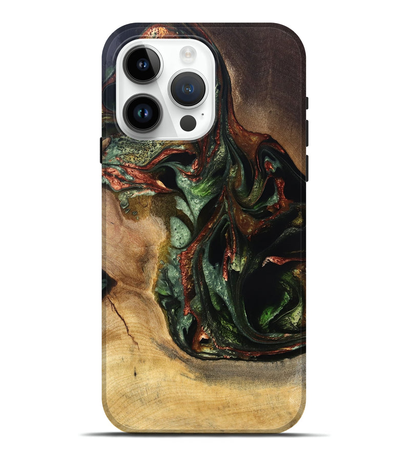 iPhone 15 Pro Max Wood Live Edge Phone Case - Mikala (Green, 829829)
