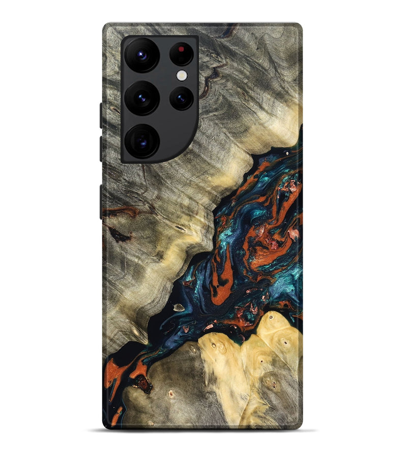 Galaxy S22 Ultra Wood Live Edge Phone Case - Cortez (Teal & Gold, 829832)