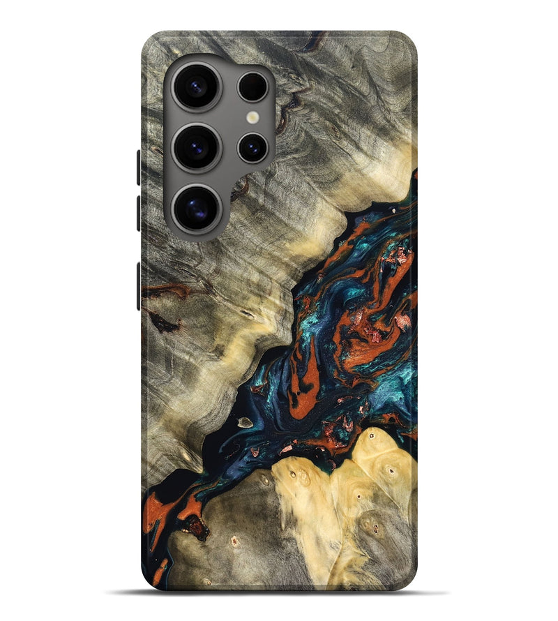 Galaxy S25 Ultra Wood Live Edge Phone Case - Cortez (Teal & Gold, 829832)
