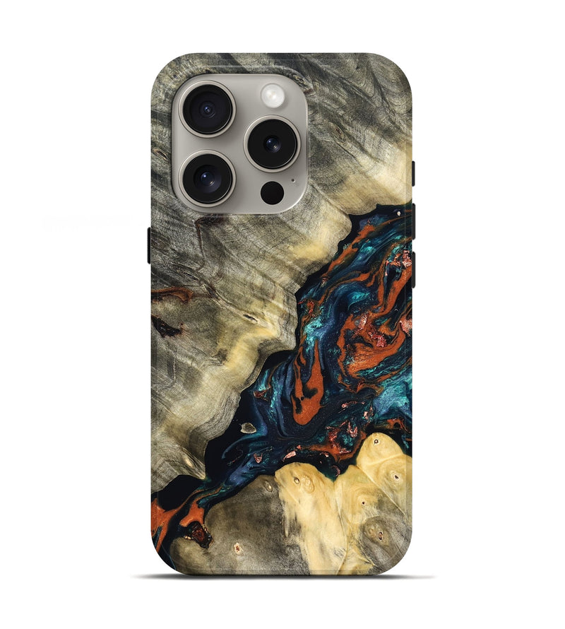iPhone 16 Pro Wood Live Edge Phone Case - Cortez (Teal & Gold, 829832)