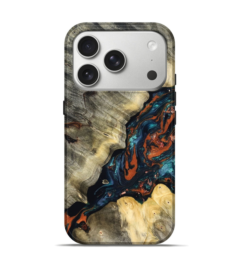 iPhone 17 Pro Wood Live Edge Phone Case - Cortez (Teal & Gold, 829832)