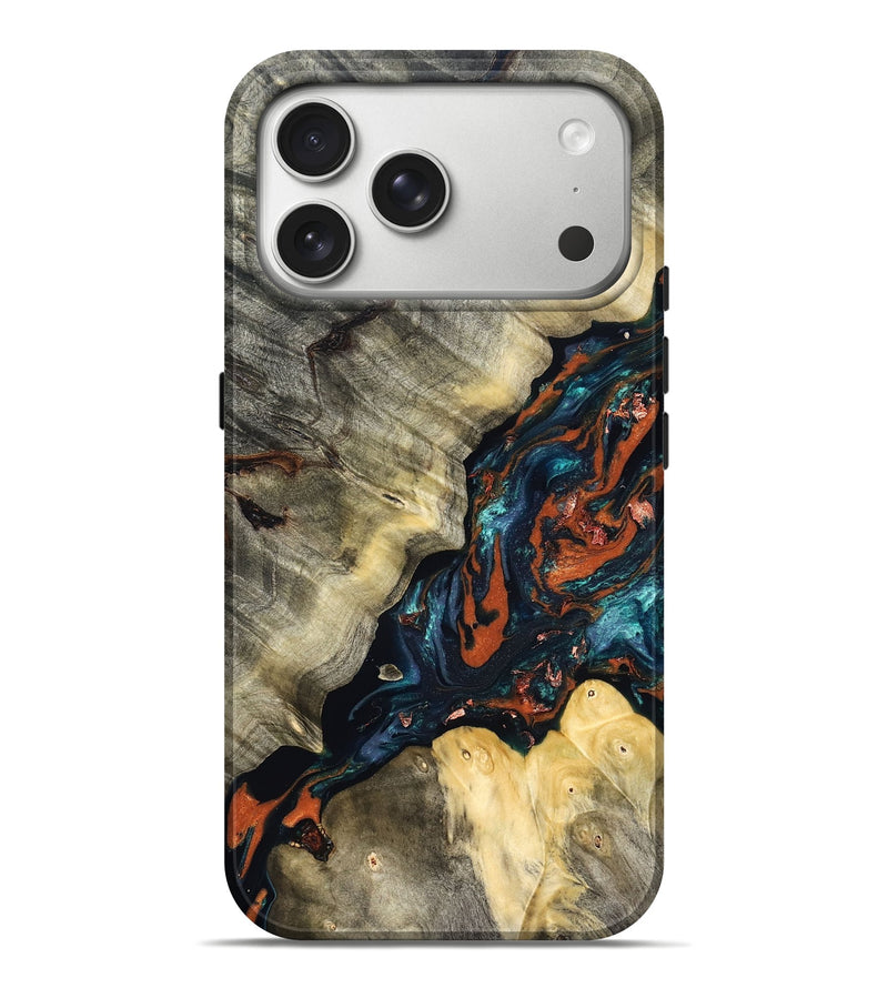iPhone 17 Pro Max Wood Live Edge Phone Case - Cortez (Teal & Gold, 829832)