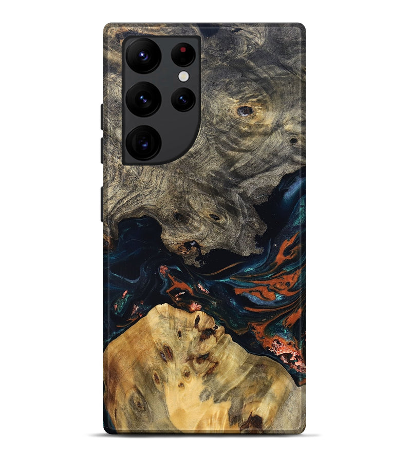 Galaxy S22 Ultra Wood Live Edge Phone Case - Yehuda (Teal & Gold, 829836)