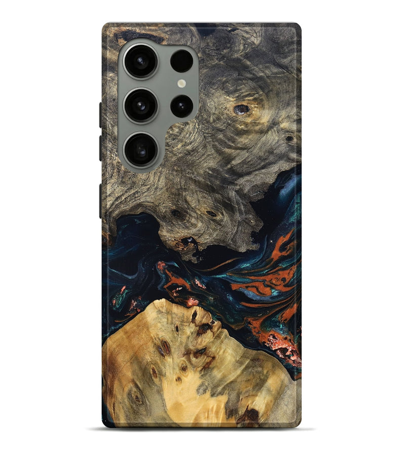 Galaxy S24 Ultra Wood Live Edge Phone Case - Yehuda (Teal & Gold, 829836)