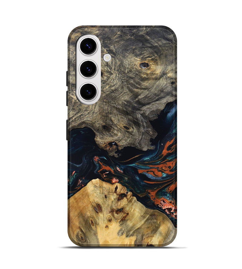 Galaxy S25 Wood Live Edge Phone Case - Yehuda (Teal & Gold, 829836)