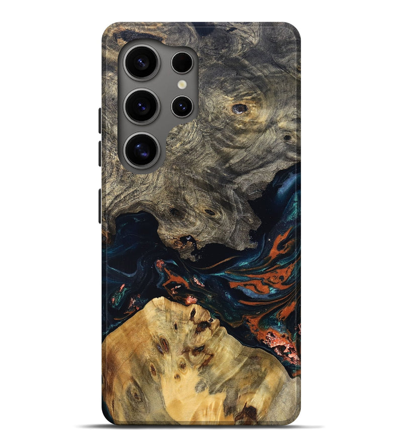 Galaxy S25 Ultra Wood Live Edge Phone Case - Yehuda (Teal & Gold, 829836)