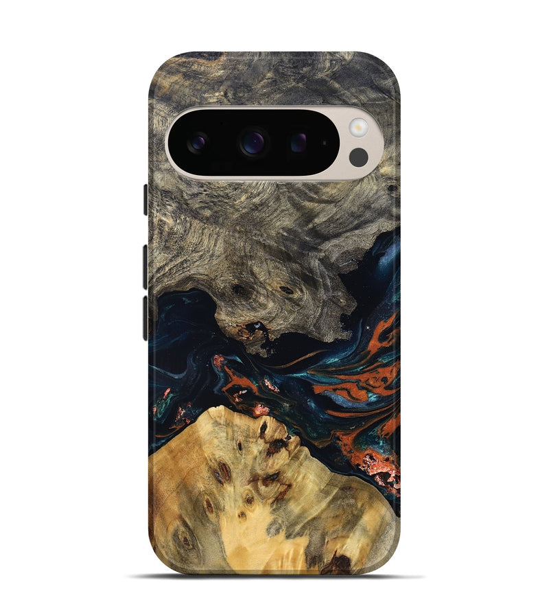 Pixel 10 Pro Wood Live Edge Phone Case - Yehuda (Teal & Gold, 829836)