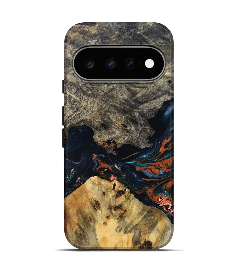 Pixel 11 Pro Wood Live Edge Phone Case - Yehuda (Teal & Gold, 829836)