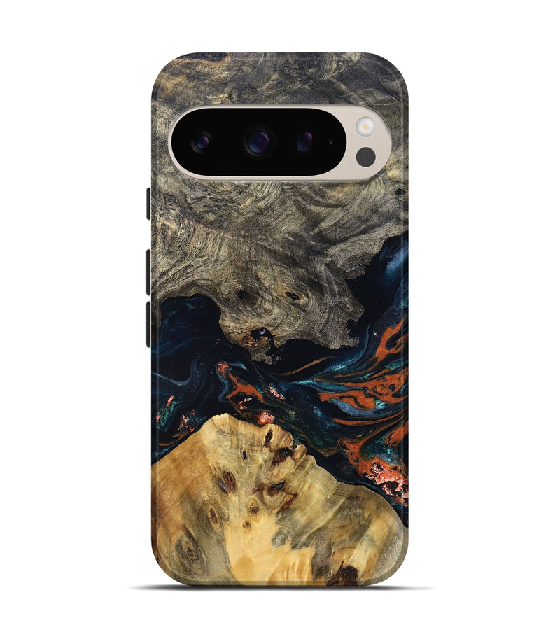 Pixel 9 Pro Wood Live Edge Phone Case - Yehuda (Teal & Gold, 829836)