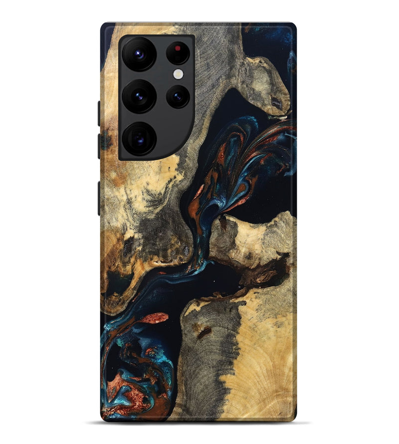 Galaxy S22 Ultra Wood Live Edge Phone Case - Janene (Teal & Gold, 829839)