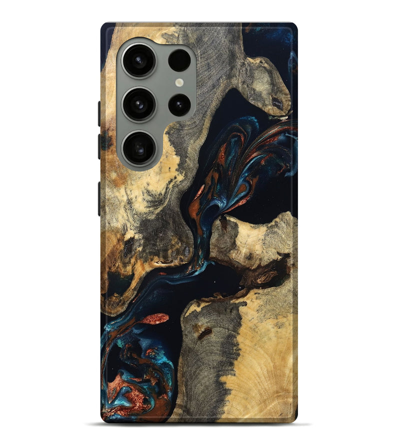 Galaxy S24 Ultra Wood Live Edge Phone Case - Janene (Teal & Gold, 829839)