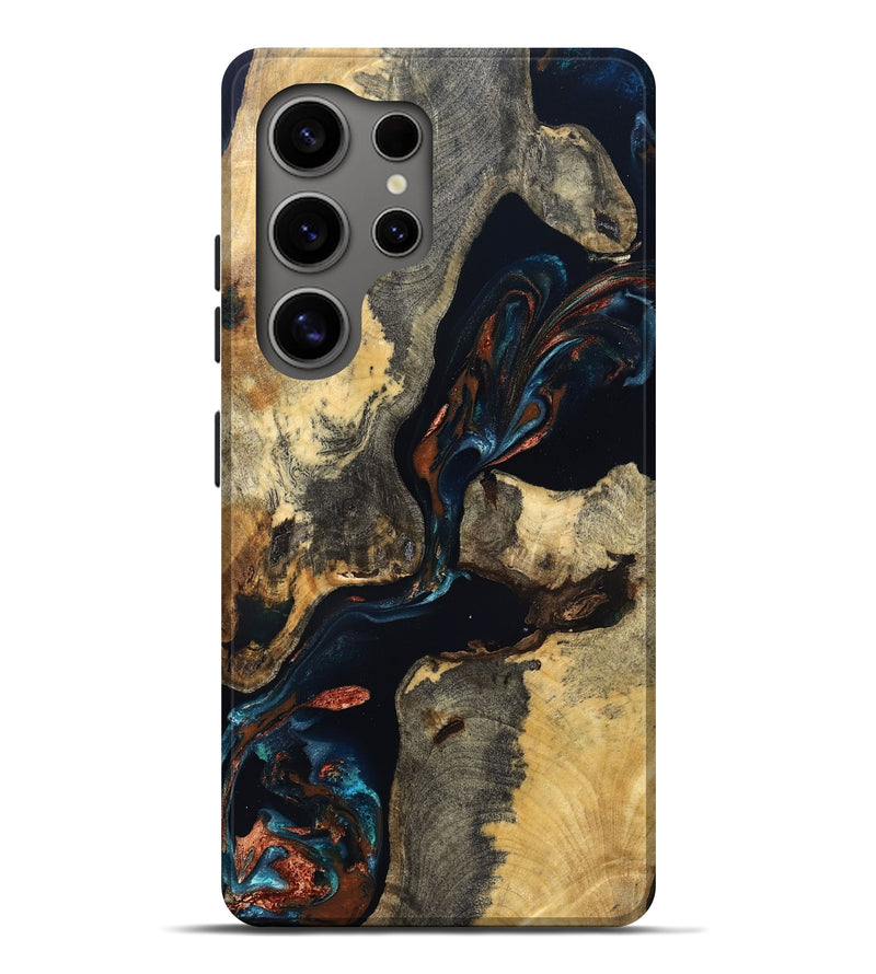 Galaxy S25 Ultra Wood Live Edge Phone Case - Janene (Teal & Gold, 829839)