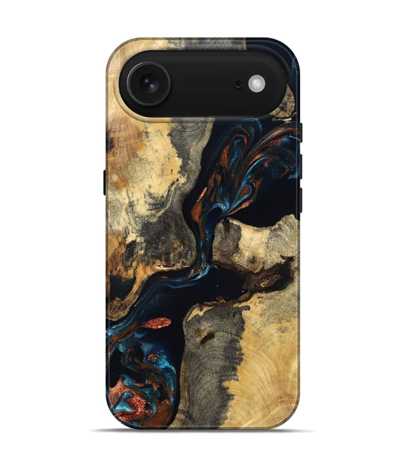 iPhone 17 Air Wood Live Edge Phone Case - Janene (Teal & Gold, 829839)