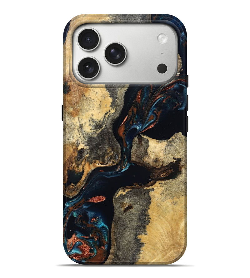 iPhone 17 Pro Max Wood Live Edge Phone Case - Janene (Teal & Gold, 829839)