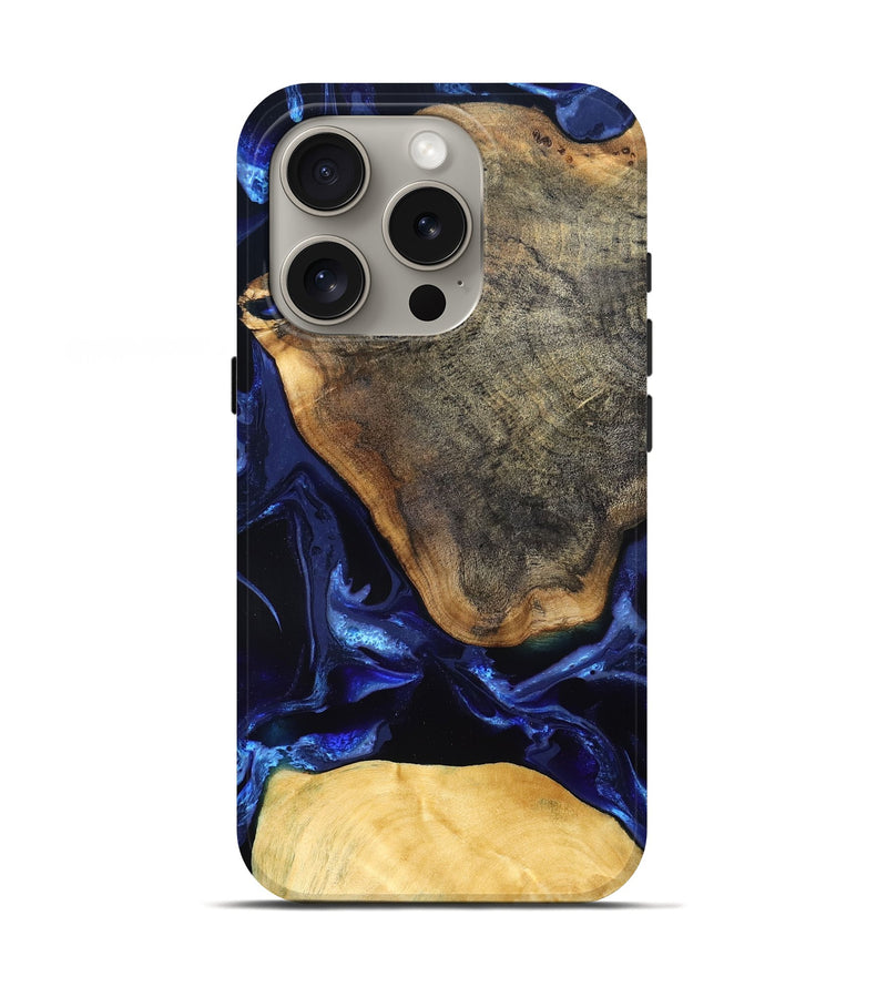 iPhone 16 Pro Wood Live Edge Phone Case - Coretta (Blue, 829841)