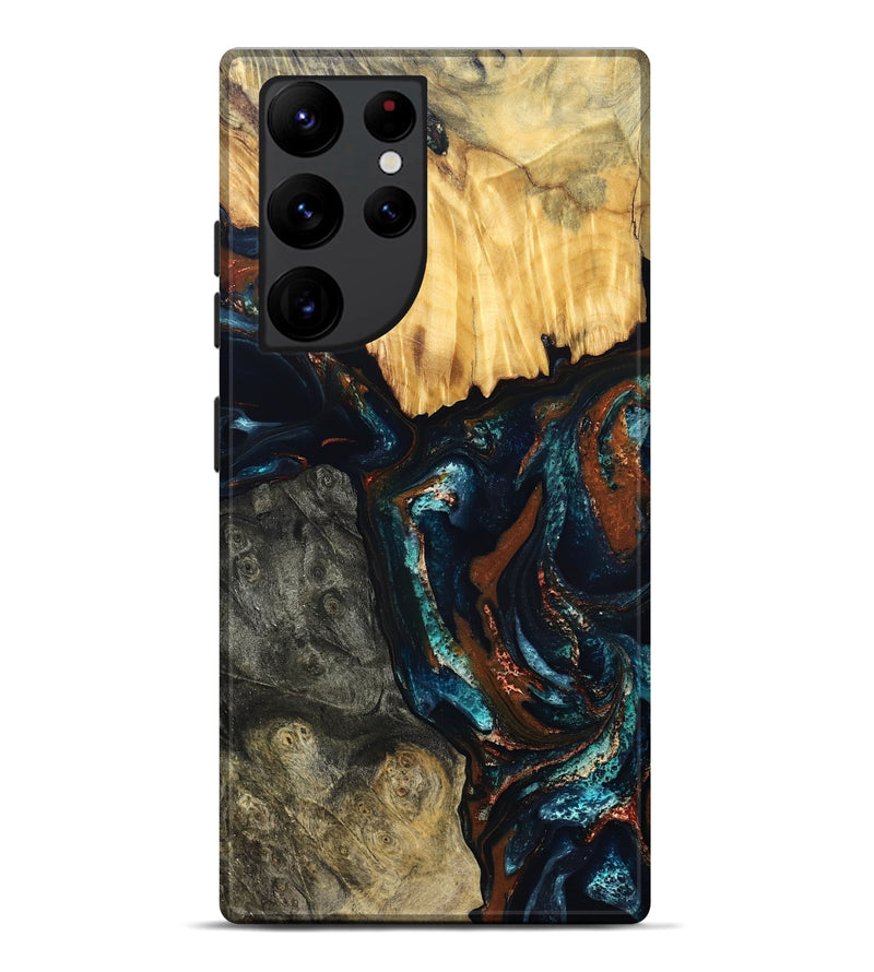 Galaxy S22 Ultra Wood Live Edge Phone Case - Boyd (Teal & Gold, 829843)