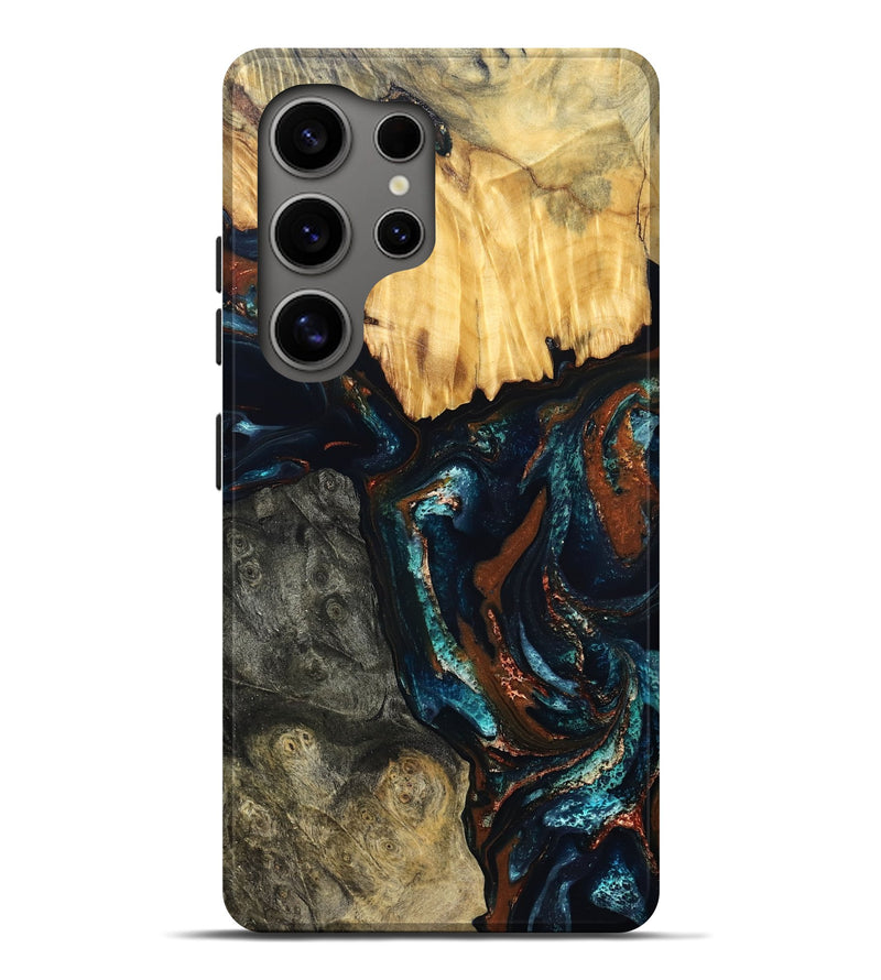 Galaxy S25 Ultra Wood Live Edge Phone Case - Boyd (Teal & Gold, 829843)