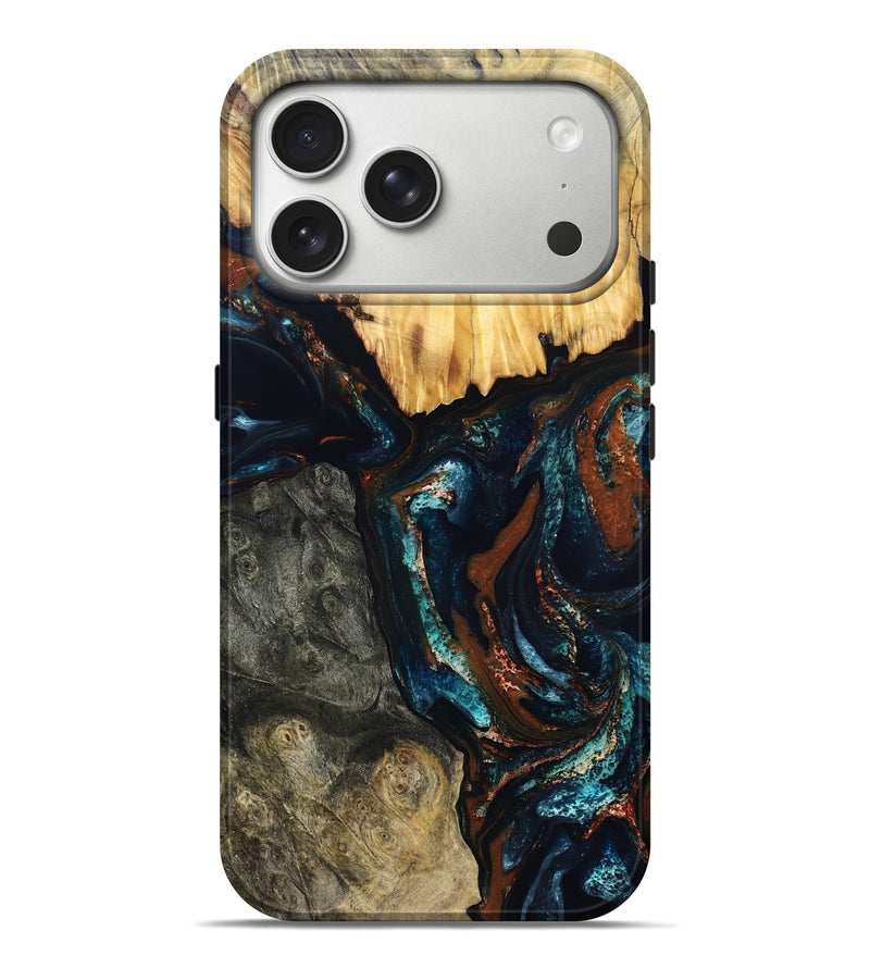 iPhone 17 Pro Max Wood Live Edge Phone Case - Boyd (Teal & Gold, 829843)