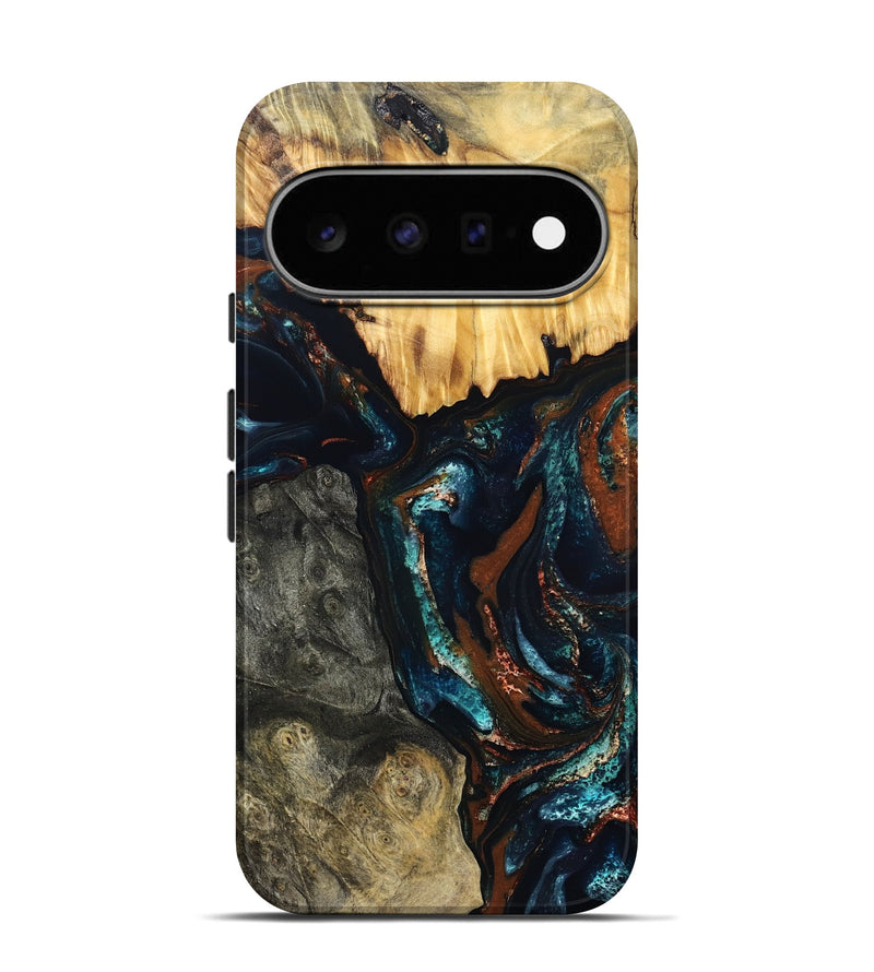 Pixel 11 Pro Wood Live Edge Phone Case - Boyd (Teal & Gold, 829843)