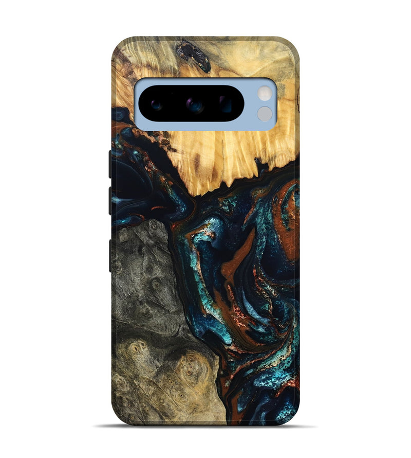 Pixel 8 Pro Wood Live Edge Phone Case - Boyd (Teal & Gold, 829843)