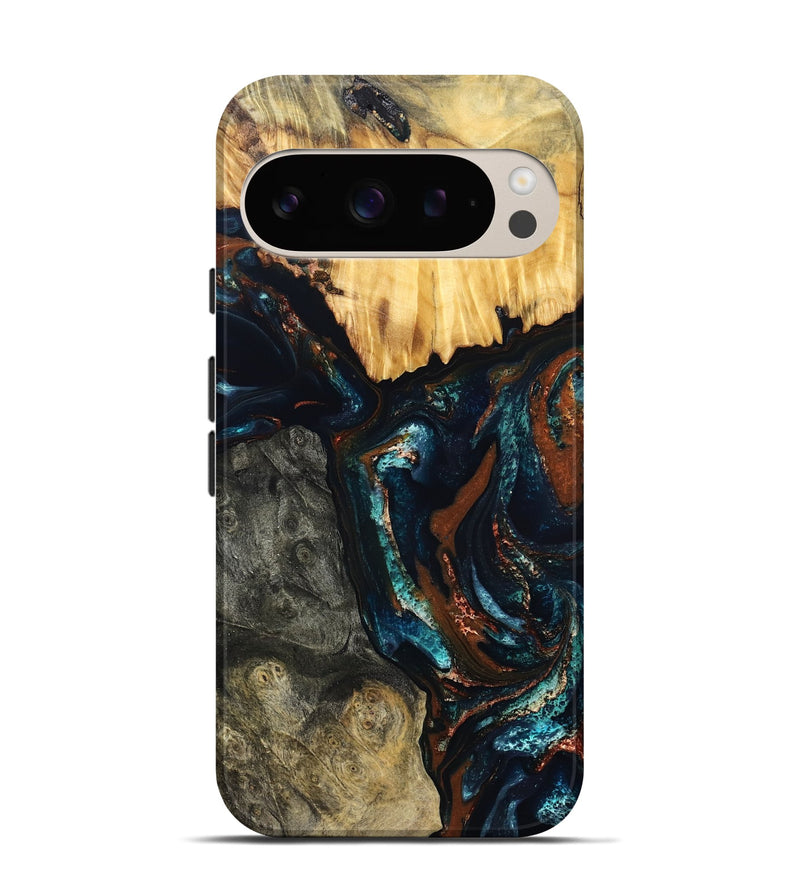 Pixel 9 Pro Wood Live Edge Phone Case - Boyd (Teal & Gold, 829843)