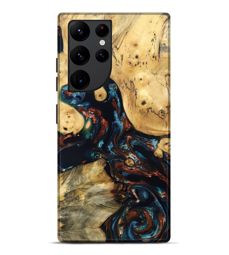 Galaxy S22 Ultra Wood Live Edge Phone Case - Mable (Teal & Gold, 829844)