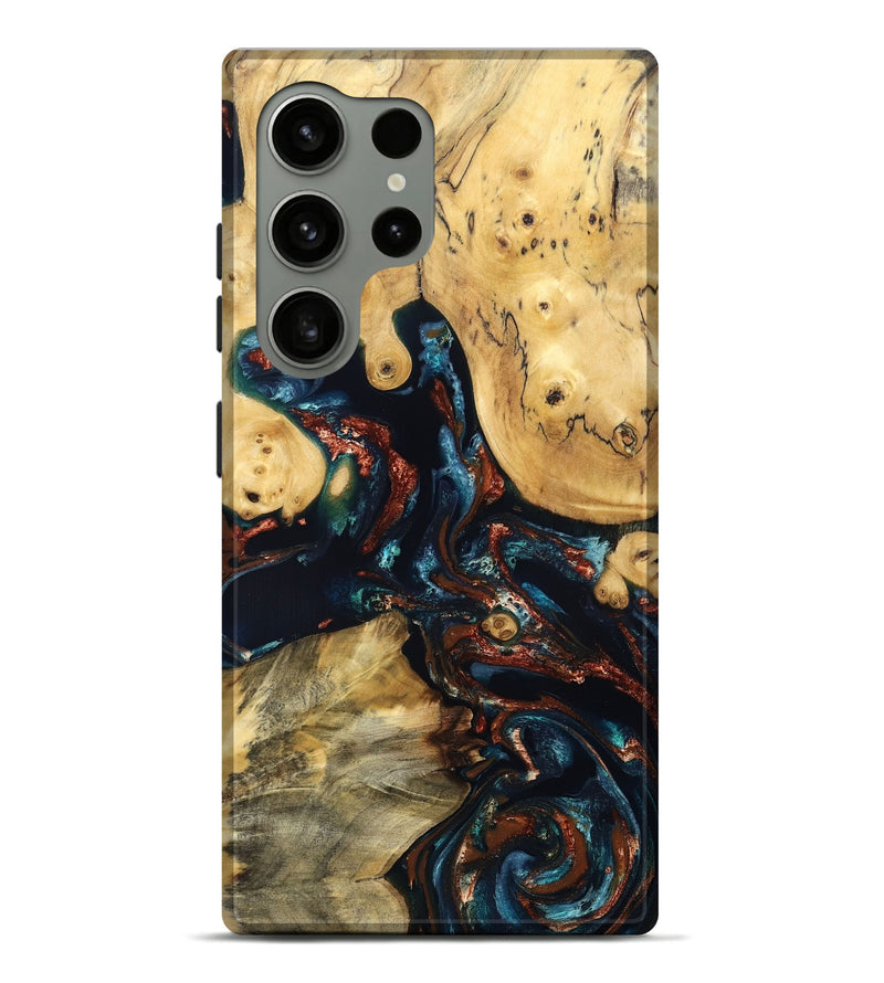 Galaxy S24 Ultra Wood Live Edge Phone Case - Mable (Teal & Gold, 829844)