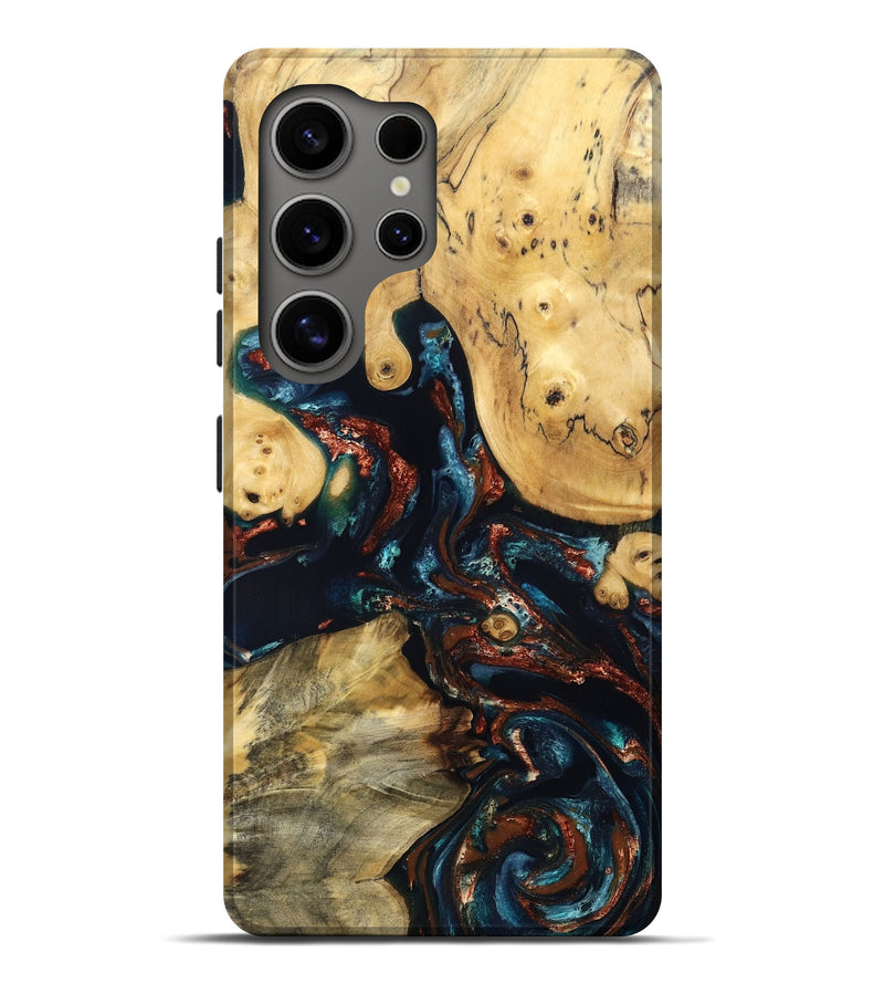 Galaxy S25 Ultra Wood Live Edge Phone Case - Mable (Teal & Gold, 829844)