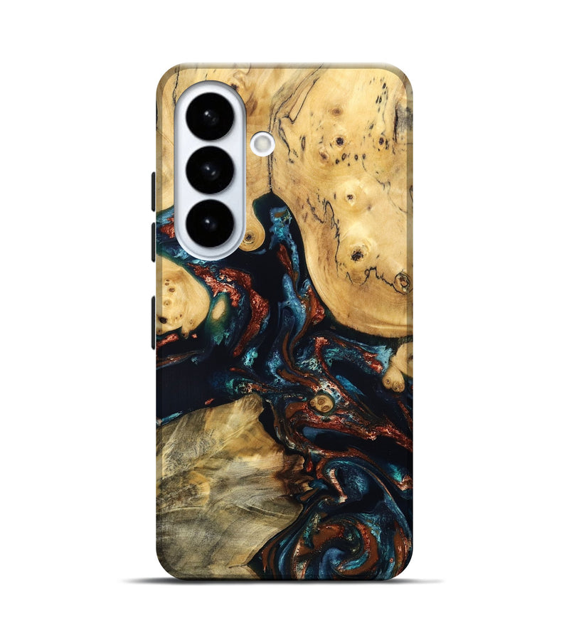 Galaxy S26 Wood Live Edge Phone Case - Mable (Teal & Gold, 829844)