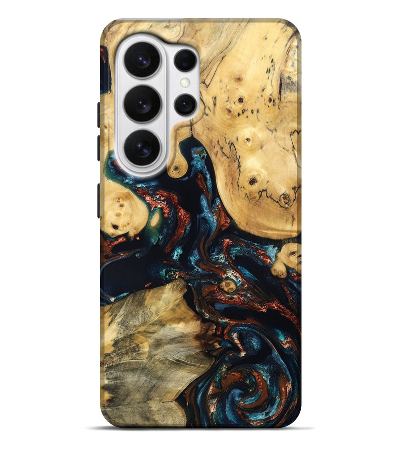 Galaxy S26 Ultra Wood Live Edge Phone Case - Mable (Teal & Gold, 829844)
