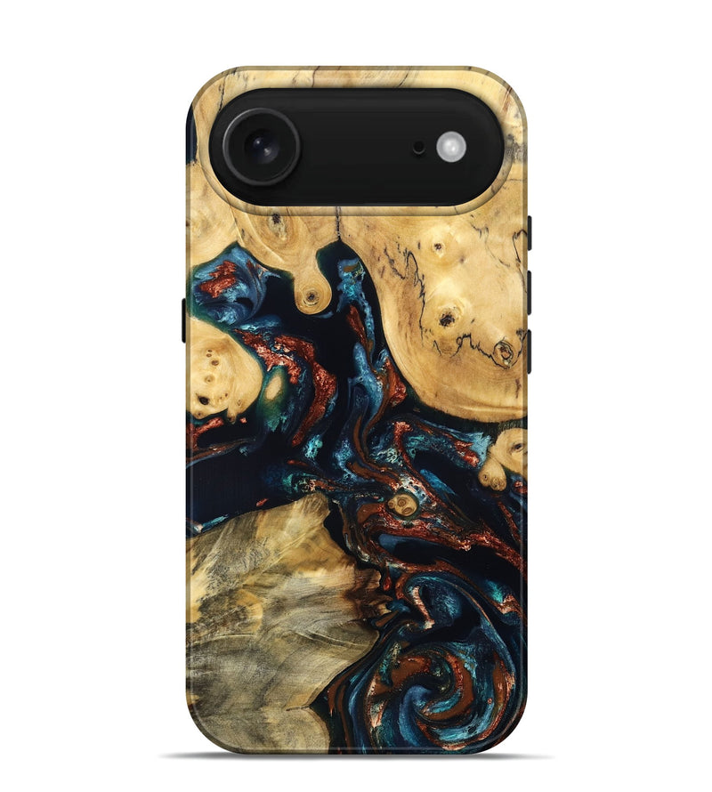 iPhone 17 Air Wood Live Edge Phone Case - Mable (Teal & Gold, 829844)