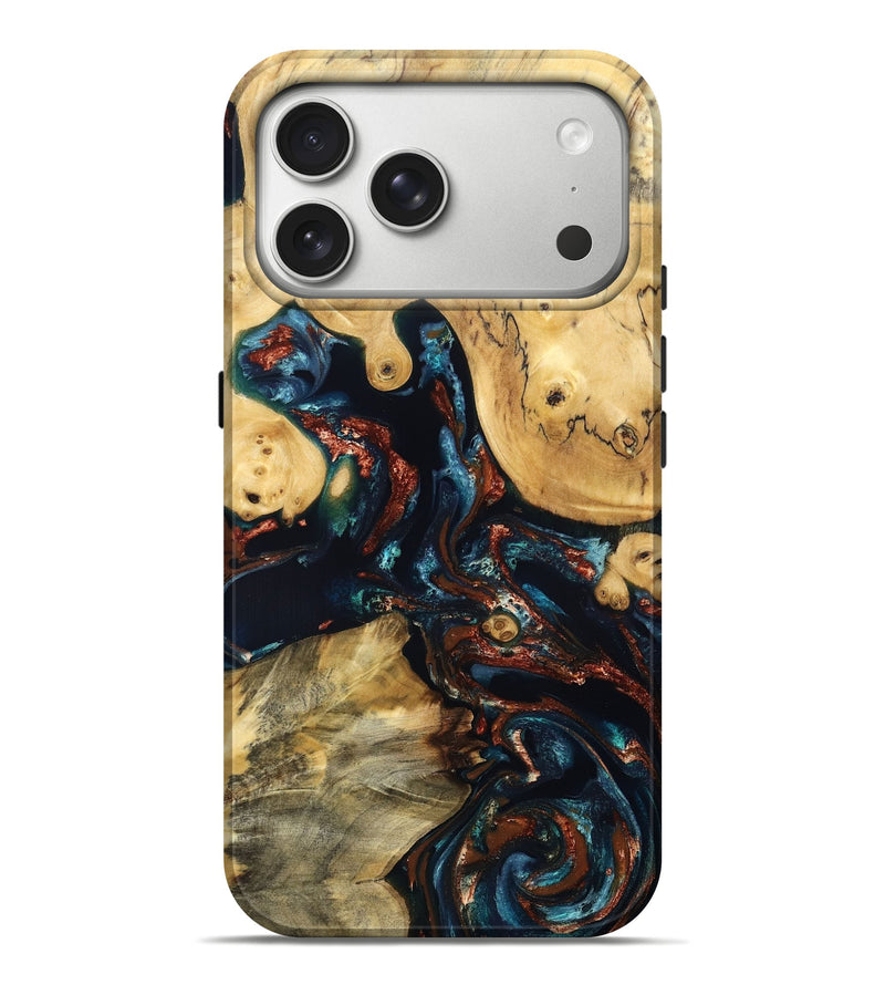 iPhone 17 Pro Max Wood Live Edge Phone Case - Mable (Teal & Gold, 829844)