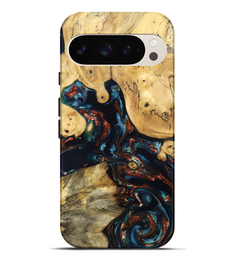 Pixel 9 Pro XL Wood Live Edge Phone Case - Mable (Teal & Gold, 829844)