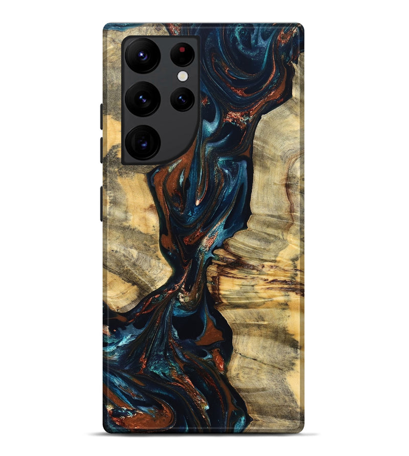 Galaxy S22 Ultra Wood Live Edge Phone Case - Luz (Teal & Gold, 829845)